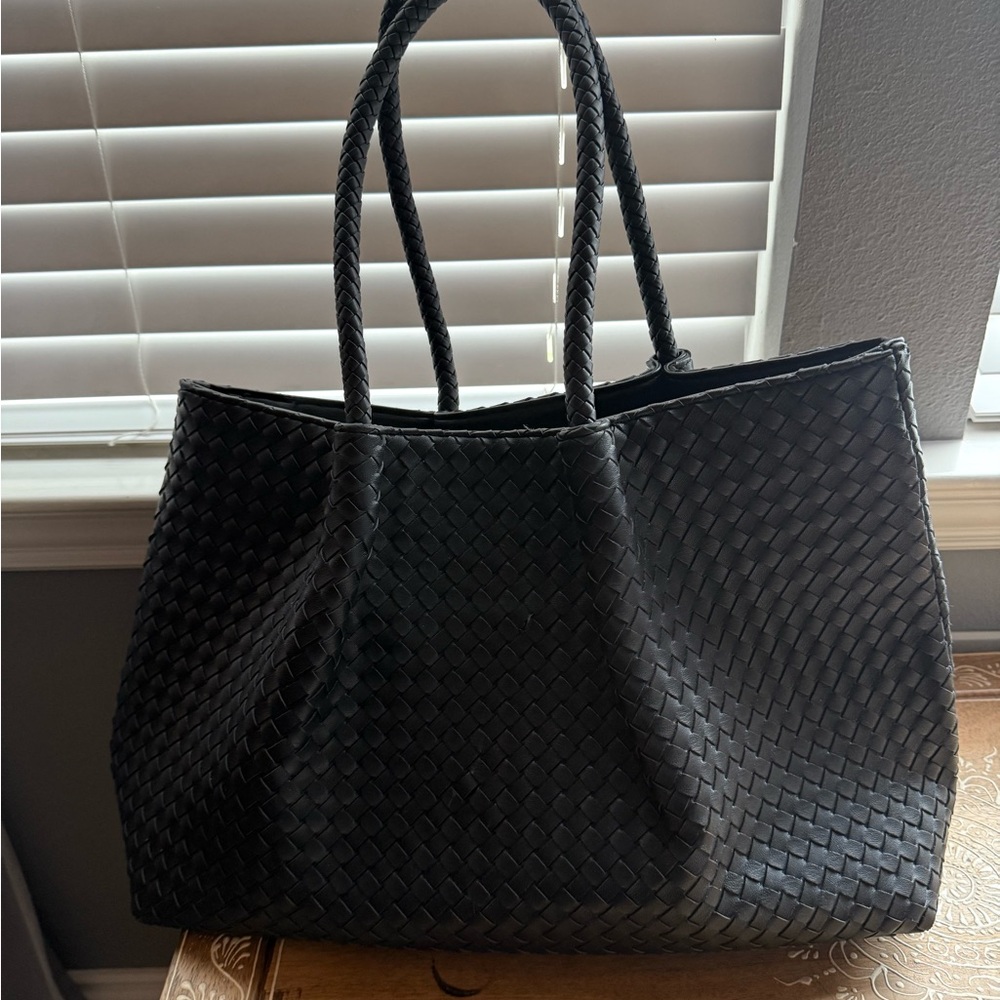 Elegant Black Woven Tote Bag